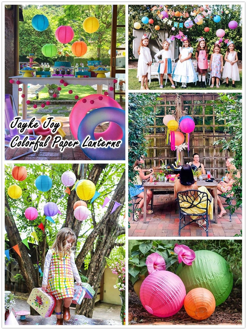 Jayke Joy 15pcs Colorful Paper Lanterns Multicolor Hanging Ball Lanterns for Birthday Wedding Bridal Baby Shower Home Office Classroom Outdoor Indoor Party Decoration (6 inch) - Image 5
