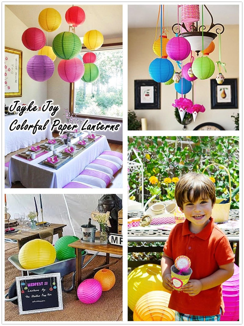 Jayke Joy 15pcs Colorful Paper Lanterns Multicolor Hanging Ball Lanterns for Birthday Wedding Bridal Baby Shower Home Office Classroom Outdoor Indoor Party Decoration (6 inch) - Image 3