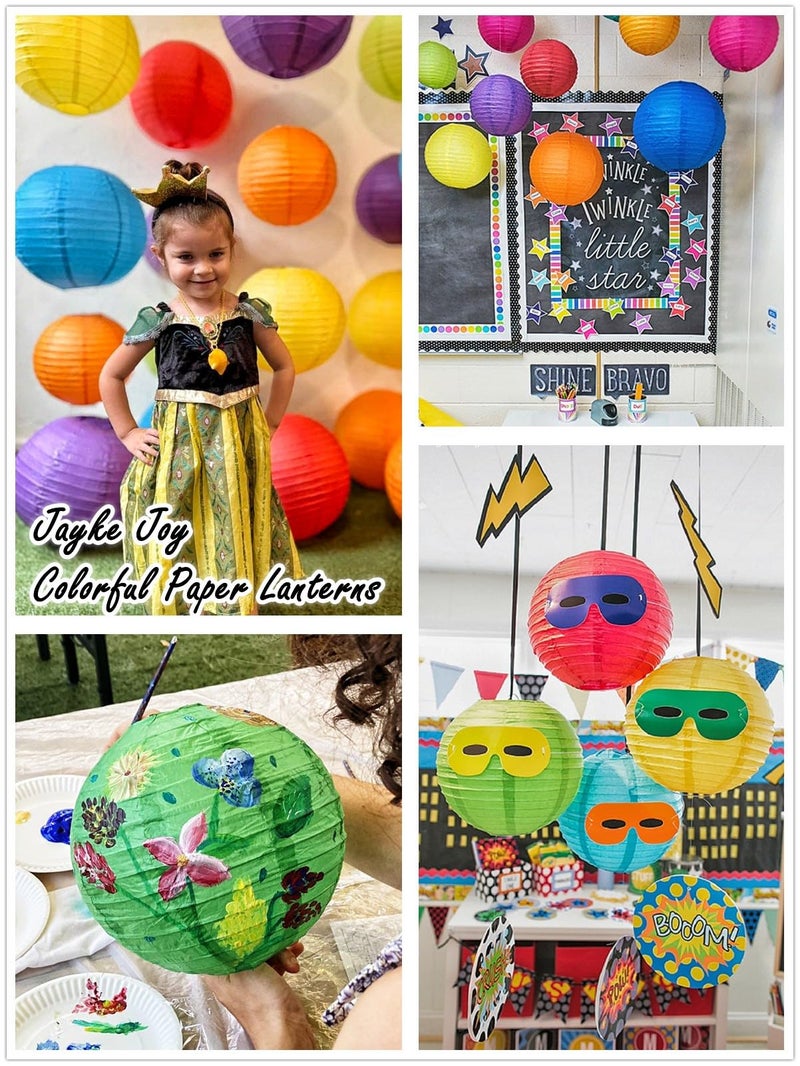 Jayke Joy 15pcs Colorful Paper Lanterns Multicolor Hanging Ball Lanterns for Birthday Wedding Bridal Baby Shower Home Office Classroom Outdoor Indoor Party Decoration (6 inch) - Image 4