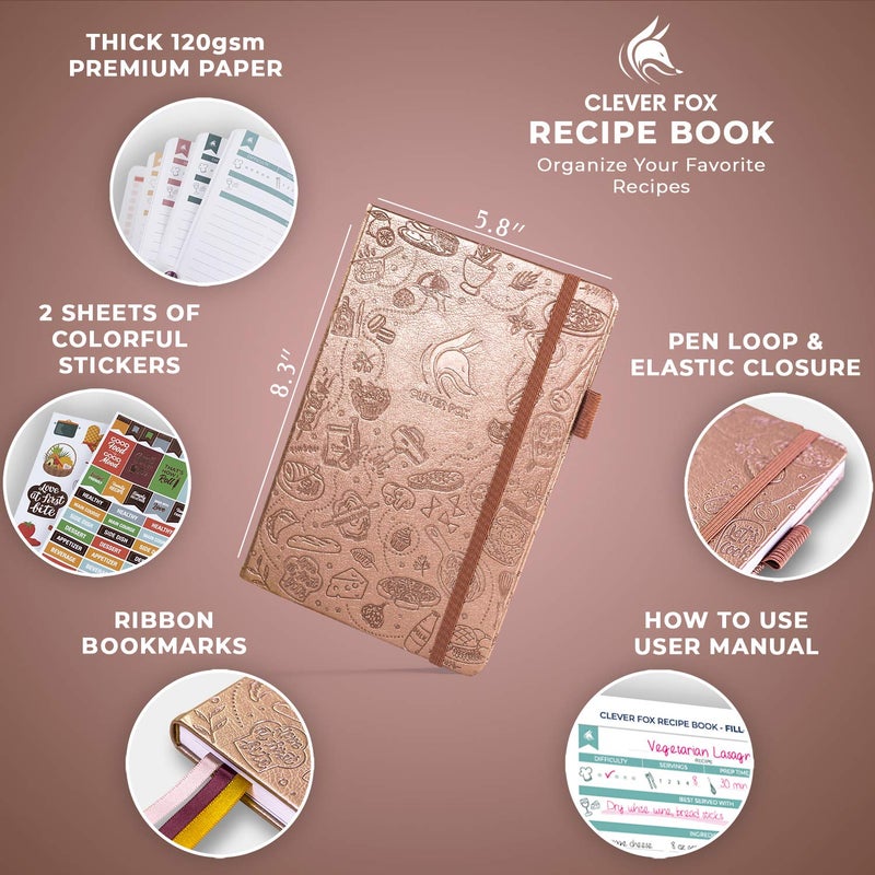 Clever Fox Recipe Book â€“ Blank Family Cookbook â€“ Empty Cooking Journal â€“ Notebook Organizer to Write In Recipes â€“ Medium, A5 (Rose Gold) - Image 2