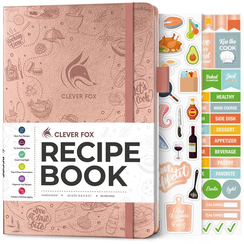 Clever Fox Recipe Book â€“ Blank Family Cookbook â€“ Empty Cooking Journal â€“ Notebook Organizer to Write In Recipes â€“ Medium, A5 (Rose Gold) - Image 1