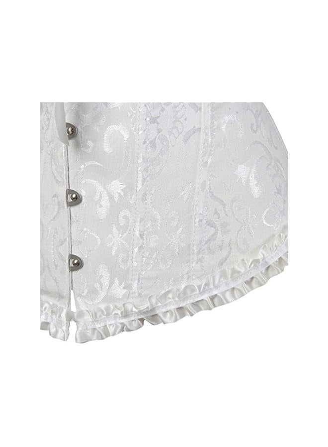 Women's Floral Pleated Trim Overbust Waist Cincher Corset Top White - Image 5