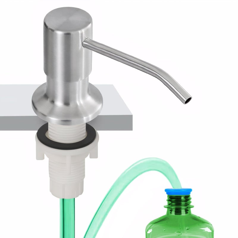 Dish Soap Dispenser for Kitchen Sink Built in Sink Soap Dispenser Brushed Nickel Countertop Soap Dispenser Stainless Steel Pump with 47 Extension Tube kit No Need to Fill Little Bottle Again
