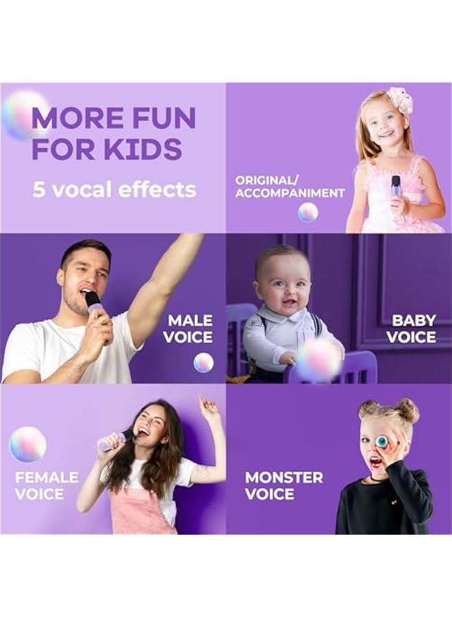 Mini Karaoke Machine with 2 Wireless Microphones, TOP Kids Gifts for Girls Ages 3, 4, 5, 6, 7, 8, 9, 10, 11, 12 +Years Old, 4-12th Birthday Toy Gift for Girls Boys Party (Purple) - Image 5