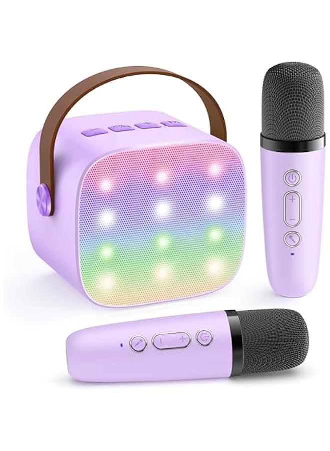 Mini Karaoke Machine with 2 Wireless Microphones, TOP Kids Gifts for Girls Ages 3, 4, 5, 6, 7, 8, 9, 10, 11, 12 +Years Old, 4-12th Birthday Toy Gift for Girls Boys Party (Purple) - Image 1