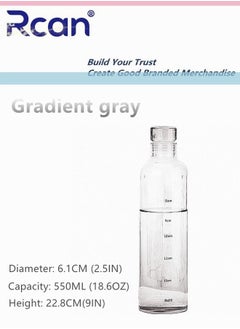 Rcan High Borosilicate Glass Water Bottle With Time Markers, 550ML/19oz, Gradient Gray, Sealed Vacuum Insulated Leakprooffor Sports Water Bottle for Kids Adults Travel BPA Free  - Image 3