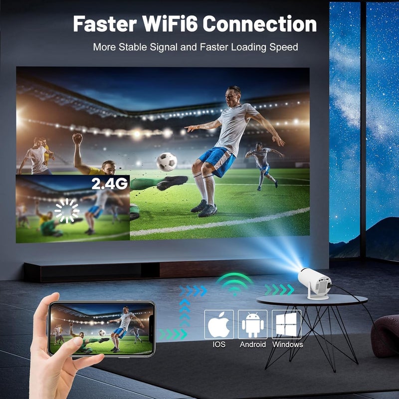 RECTITUDE Smart Portable Mini Projector, 4K 1080P Full HD Projector, Support Video Projector, WiFi 5G BT 5.0, Cinema 180° Can Be Rotated, Android 11, Compatible Windows/iOS/Android - Image 3