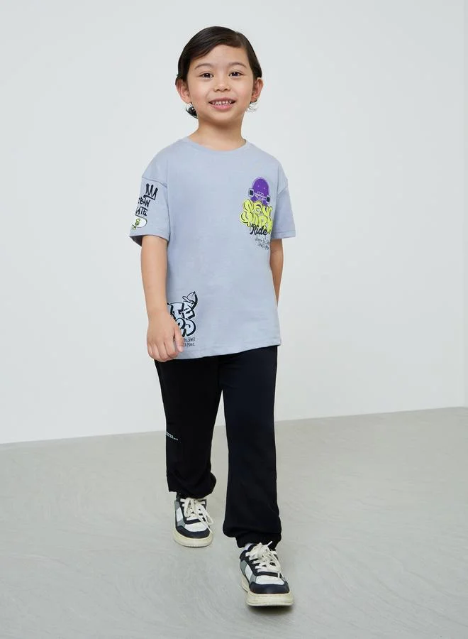 Styli Kids Grey Graphic Print Oversized T-Shirt