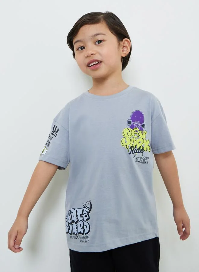 Styli Kids Grey Graphic Print Oversized T-Shirt