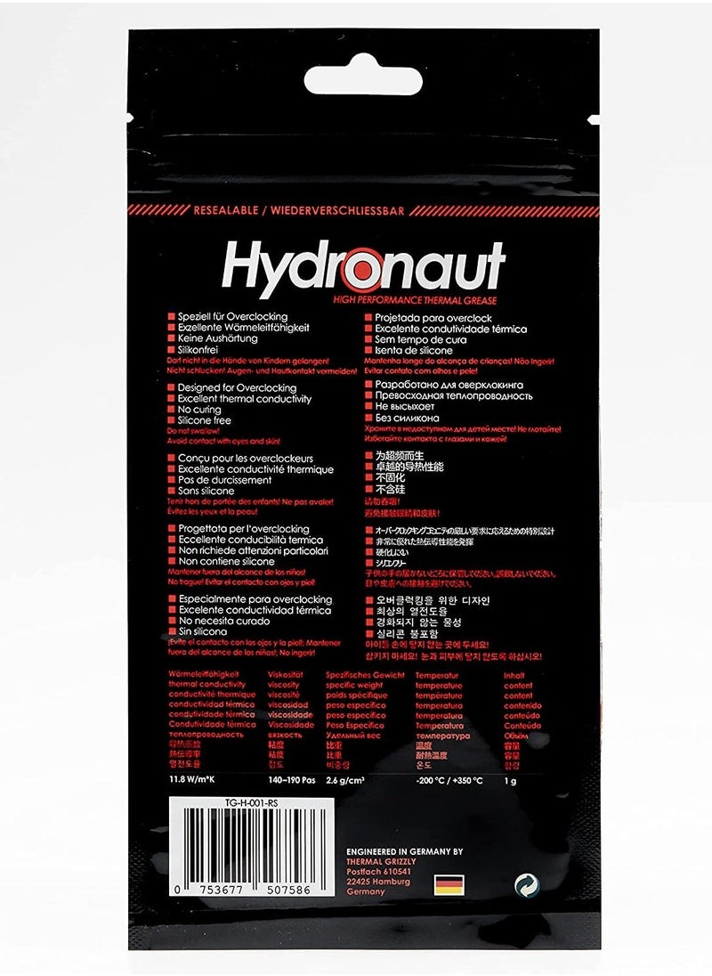 Thermal Grizzly - Hydronaut (1 Gram) HIGH PERFORMANCE THERMAL PASTE GREASE - Good Thermal Conductivity - No curing - High Long-term stability - Image 1