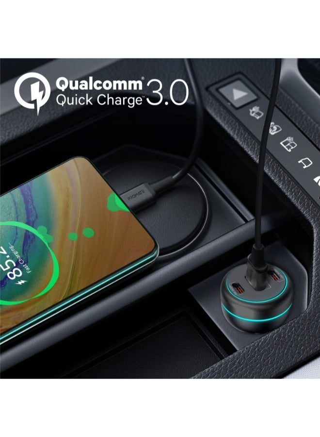 PROMATE Car Charger, Super-Fast 230W Car Adapter with 140W Qualcomm USB-C  3.0, Dual 45W Type-C and USB-A Power Delivery Ports, Temperature-Control and Over Charging Protection for Laptops, Smartphones, GPS, PowerDrive-230 Black - Image 4
