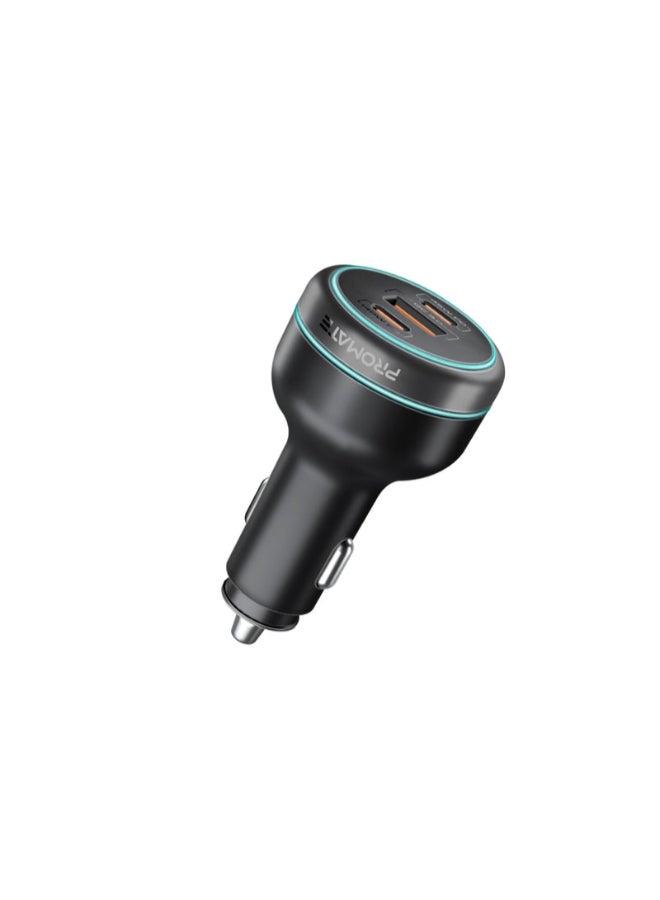PROMATE Car Charger, Super-Fast 230W Car Adapter with 140W Qualcomm USB-C  3.0, Dual 45W Type-C and USB-A Power Delivery Ports, Temperature-Control and Over Charging Protection for Laptops, Smartphones, GPS, PowerDrive-230 Black - Image 1