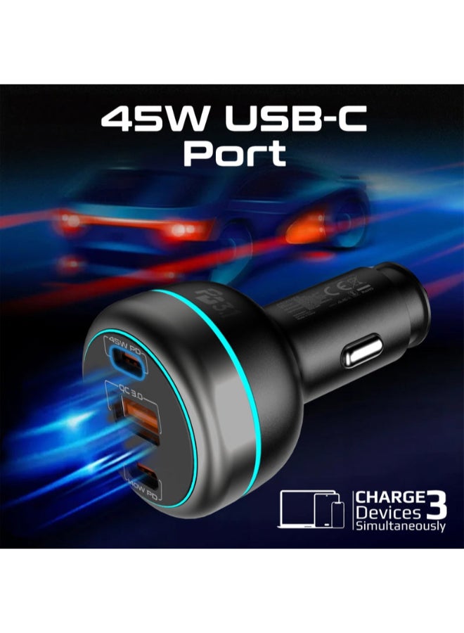 PROMATE Car Charger, Super-Fast 230W Car Adapter with 140W Qualcomm USB-C  3.0, Dual 45W Type-C and USB-A Power Delivery Ports, Temperature-Control and Over Charging Protection for Laptops, Smartphones, GPS, PowerDrive-230 Black - Image 3