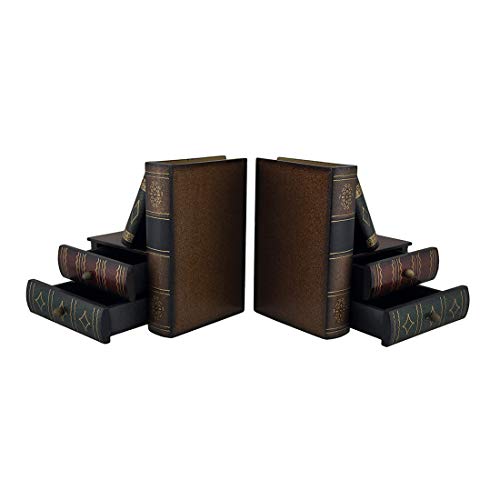 Bellaa Classic Wooden Book Bookends Library Hidden Drawers Vintage Cool Creative Unique Decorative Books Support Shelves Desk Organizer - Image 3