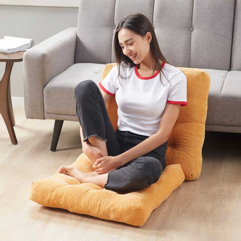 Degrees of Comfort Meditation Floor Pillow Set of 2, Square Large Pillows Seating for Adults, Tufted Corduroy Cushions for Balcony Outdoor Tatami Living Room, Orange Yellow, 22x22 - Image 4