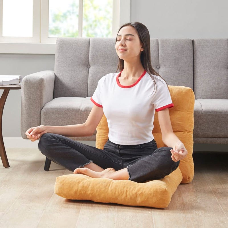 Degrees of Comfort Meditation Floor Pillow Set of 2, Square Large Pillows Seating for Adults, Tufted Corduroy Cushions for Balcony Outdoor Tatami Living Room, Orange Yellow, 22x22 - Image 5