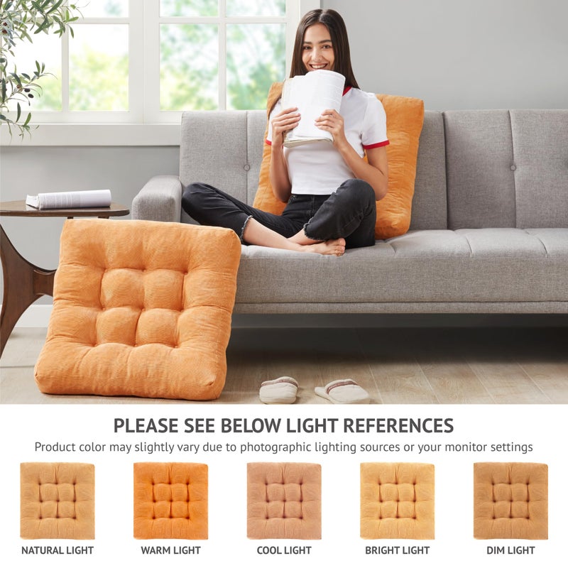 Degrees of Comfort Meditation Floor Pillow Set of 2, Square Large Pillows Seating for Adults, Tufted Corduroy Cushions for Balcony Outdoor Tatami Living Room, Orange Yellow, 22x22 - Image 3