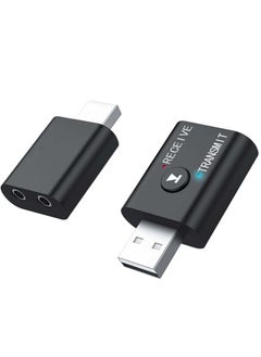 USB Bluetooth Adapter, 2 Pcs Bluetooth 5.0 Transmitter Receiver 2 in 1 Wireless Bluetooth Converter Built-in 2 3.5mm Audio Bluetooth for TV, Home Stereo, Car Stereo, Headphones, Speakers, PC