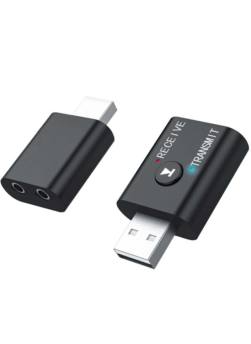 Excefore - USB Bluetooth Adapter, 2 Pcs Bluetooth 5.0 Transmitter Receiver 2 in 1 Wireless Bluetooth Converter Built-in 2 3.5mm Audio Bluetooth for TV, Home Stereo, Car Stereo, Headphones, Speakers, PC - Image 1