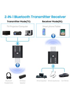 Excefore USB Bluetooth Adapter, 2 Pcs Bluetooth 5.0 Transmitter Receiver 2 in 1 Wireless Bluetooth Converter Built-in 2 3.5mm Audio Bluetooth for TV, Home Stereo, Car Stereo, Headphones, Speakers, PC  - Image 5