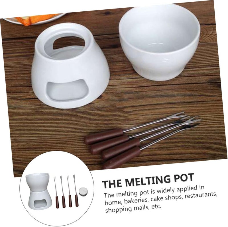 LABRIMP 1Set Ceramic Cheese Melting Pot Versatile Fondue Furnace for Chocolate Butter and Candy DIY Melting Stove for Home Use for Tapas and Broth Heating - Image 3