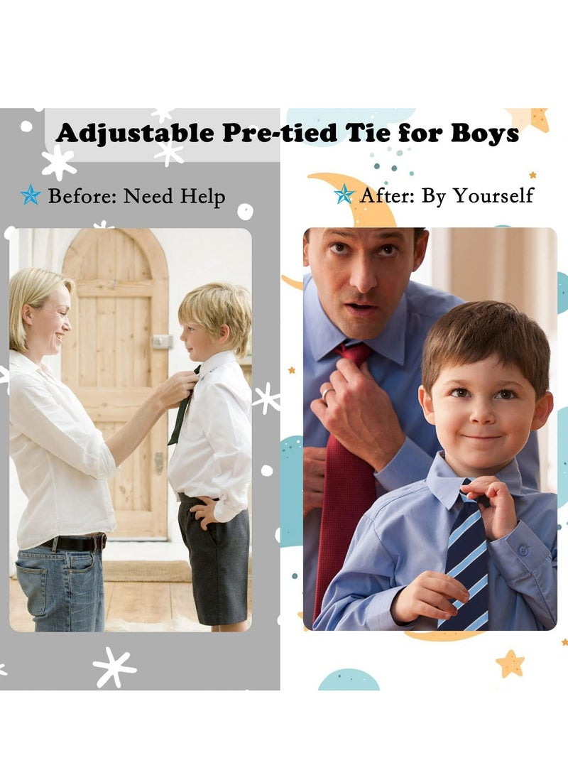 أوزيغالور ربطة عنق حريرية مخططة مسبقاً مع مشبك للأطفال، أزرق، مثالية للزي المدرسي للأولاد وحفلات الزفاف وأعياد الميلاد - Image 4