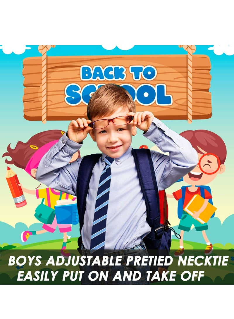 أوزيغالور ربطة عنق حريرية مخططة مسبقاً مع مشبك للأطفال، أزرق، مثالية للزي المدرسي للأولاد وحفلات الزفاف وأعياد الميلاد - Image 5