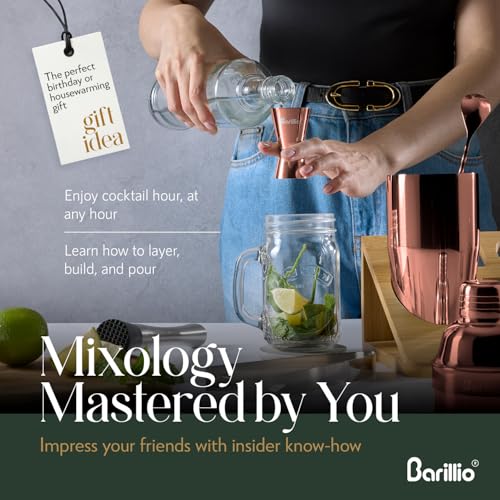 Barillio Rose Gold Bartender Kit - Stainless-Steel Cocktail Shaker Set w/Bamboo Stand - Mixology Bar Tools w/Shaker, Drink Mixer Spoon & Muddler for Cocktails - Home Bar Accessories - 10-Pc Bar Set - Image 4