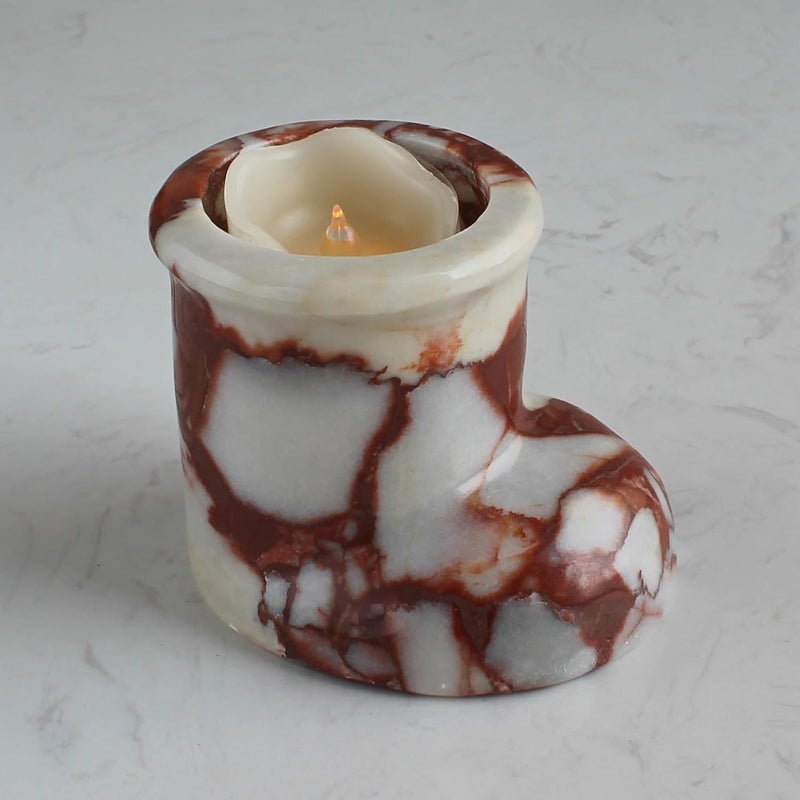Natust Christmas Santa Boot Desk Organizer, Genuine Marble Multifunctional Decor - Candle Holder, Mini Vase, Pen Pot, Makeup Brush Holder, Christmas Decoration for Tabletop Fireplace (Calacatta Red Marble) - Image 1