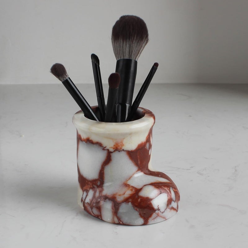 Natust Christmas Santa Boot Desk Organizer, Genuine Marble Multifunctional Decor - Candle Holder, Mini Vase, Pen Pot, Makeup Brush Holder, Christmas Decoration for Tabletop Fireplace (Calacatta Red Marble) - Image 5