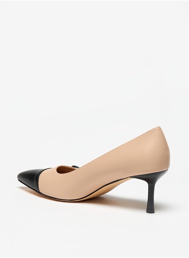 Flora Bella By Shoexpress - Women Dual Tone Slip-On Pumps with Kitten Heels and Bow Applique - Image 1