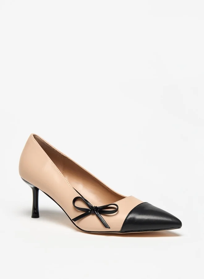 Flora Bella By Shoexpress Women Dual Tone Slip-On Pumps with Kitten Heels and Bow Applique