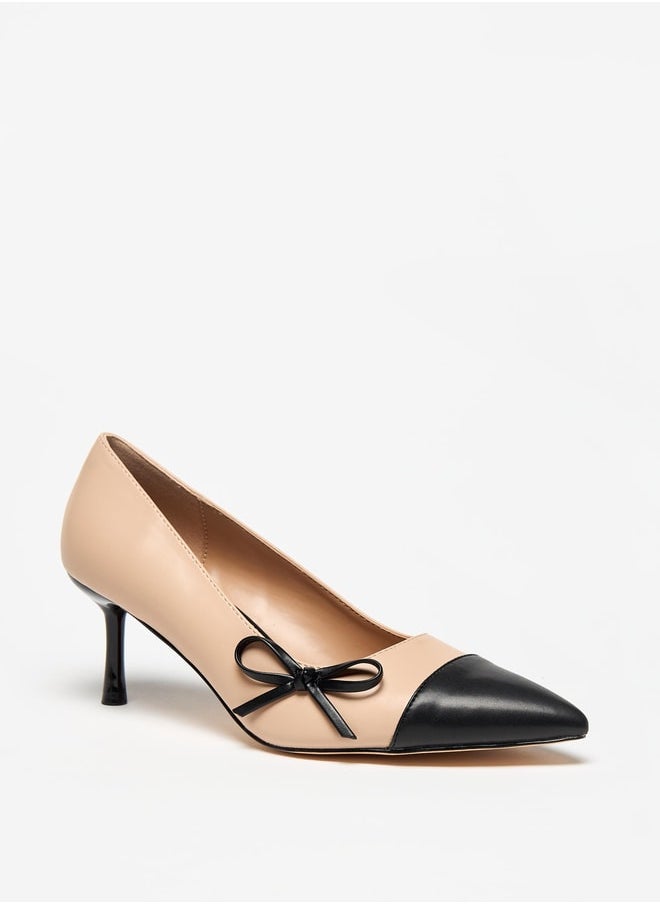 Flora Bella By Shoexpress - Women Dual Tone Slip-On Pumps with Kitten Heels and Bow Applique - Image 1