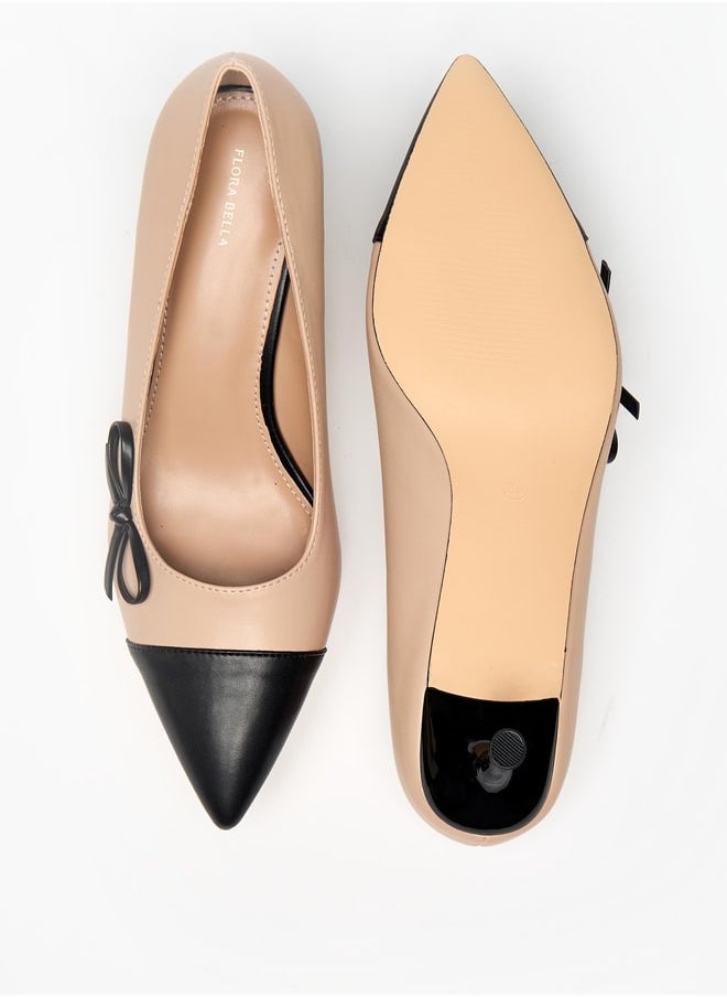 Flora Bella By Shoexpress - Women Dual Tone Slip-On Pumps with Kitten Heels and Bow Applique - Image 1