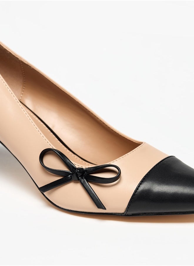 Flora Bella By Shoexpress - Women Dual Tone Slip-On Pumps with Kitten Heels and Bow Applique - Image 1