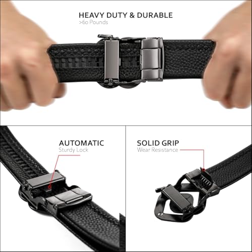 TUSHI Genuine leather belt for men | Gents | Boys Automatic Autolock Buckle – Stylish, Durable, No-hole Design, Fits Up To 46 Inches, Perfect For Formal & Casual Wear Birthday Gift (Black) (Black-Gold) - Image 4