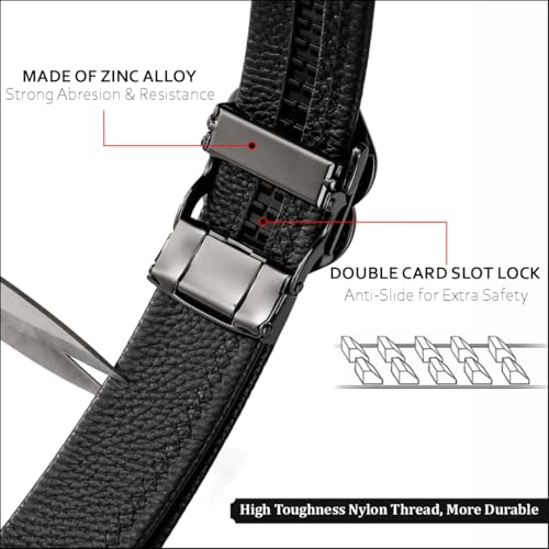 TUSHI Genuine leather belt for men | Gents | Boys Automatic Autolock Buckle – Stylish, Durable, No-hole Design, Fits Up To 46 Inches, Perfect For Formal & Casual Wear Birthday Gift (Black) (Black-Gold) - Image 5