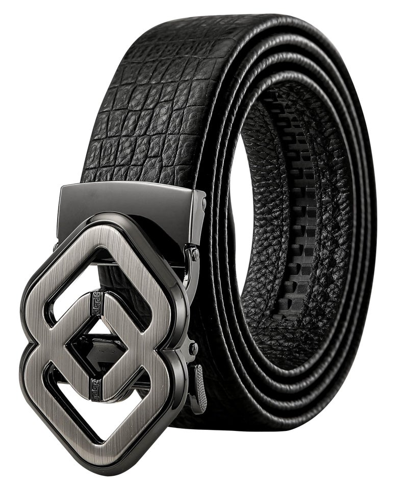 TUSHI Genuine leather belt for men | Gents | Boys Automatic Autolock Buckle – Stylish, Durable, No-hole Design, Fits Up To 46 Inches, Perfect For Formal & Casual Wear Birthday Gift (Black) (Black-Gold) - Image 1