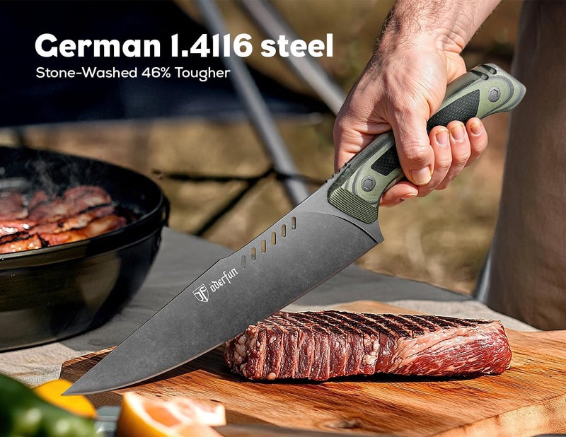OVERFUN 8 Inch Professional Chef Knife - German Steel Blade with G10 Handle & Full-Tang Construction - Outdoor Kitchen & Survival Gyuto Design - Knife For Men - Image 2