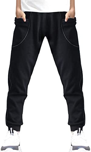 BINPAW Boy's Cotton Jogger Sports Sweat Pants Sweatpants with Side Pockets, Black, 8T-9T(8-9 Years)=Tag 140 - Image 1