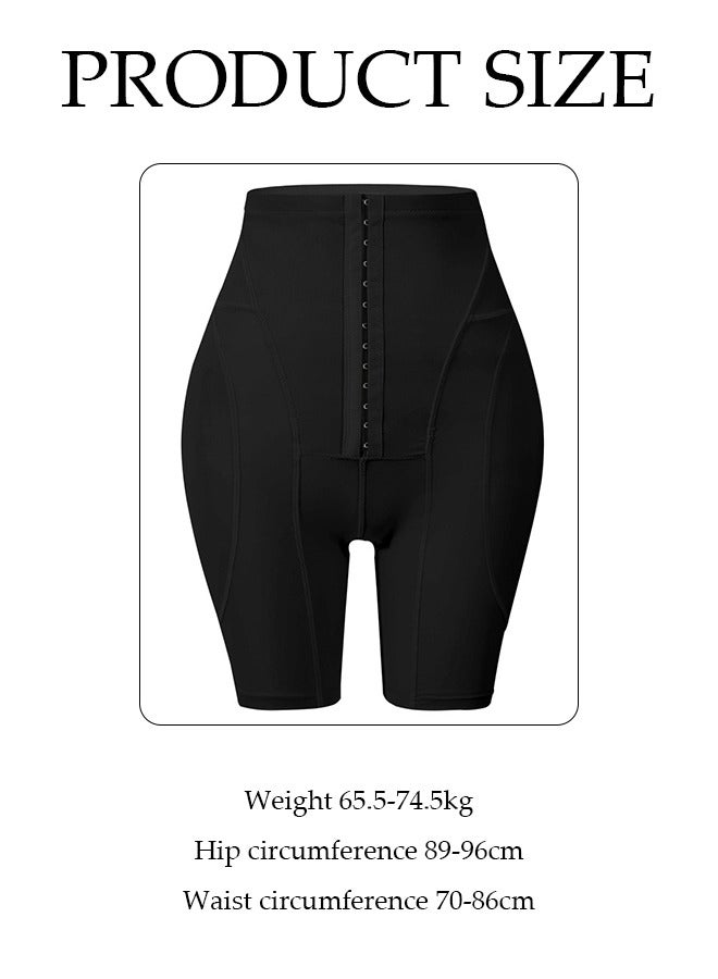 DUNISO Women's high waisted shapewear shorts, belly control shorts with sponge pad, adjustable elastic buckle, breathable and soft, suitable for postpartum shapewear or daily wear, black, size L  - Image 2