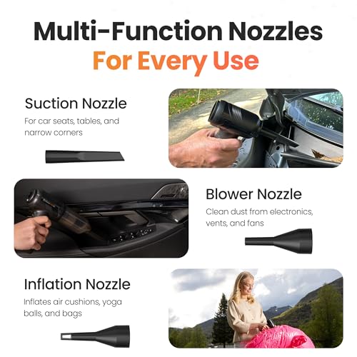 Hedgehog TurboVAC 3 in 1 Portable Car Vacuum Cleaner, Blower & Air Pump - Hand Held Vacuum Cleaner for Car with USB C Rechargeable, 14000PA Powerful Suction, Lightweight Dust Buster for Home & Outdoor - Image 4