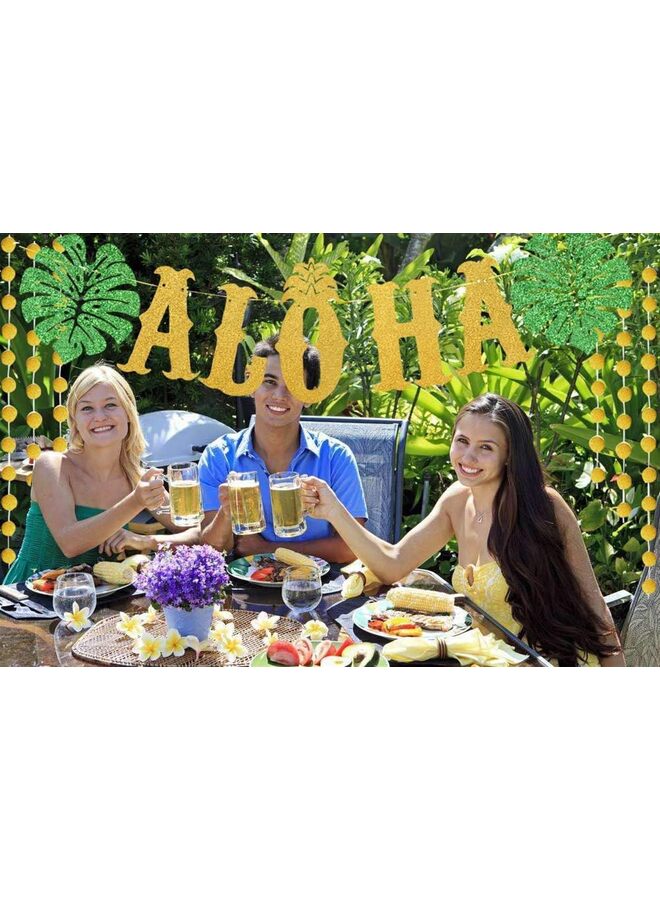 ديكورات لافتات حفلات ألوها هاواي، لافتة لوآو مُثبتة مسبقًا، لافتة ألوها بدون تصميم ذاتي لحفلات ألوها الصيفية الاستوائية على الشاطئ وحمام السباحة ومستلزمات أعياد الميلاد - Image 5