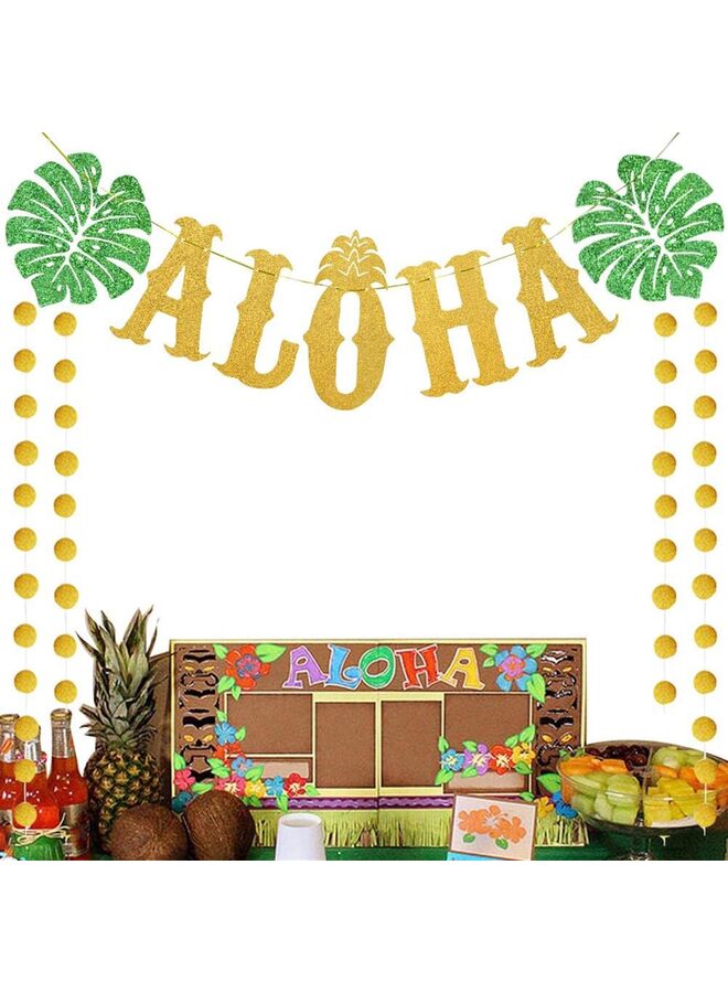 ديكورات لافتات حفلات ألوها هاواي، لافتة لوآو مُثبتة مسبقًا، لافتة ألوها بدون تصميم ذاتي لحفلات ألوها الصيفية الاستوائية على الشاطئ وحمام السباحة ومستلزمات أعياد الميلاد - Image 3