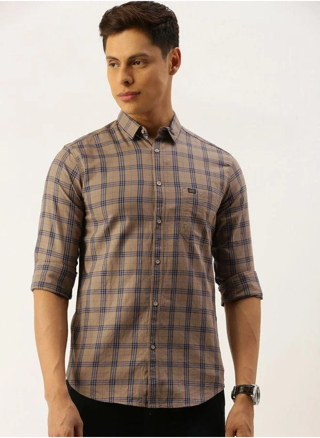 شركة المرآب الهندية Men Slim Fit Checkered Full Sleeves Spread Collar Casual Shirt