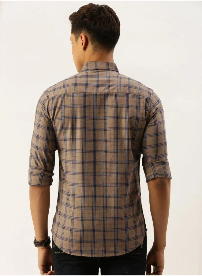 شركة المرآب الهندية Men Slim Fit Checkered Full Sleeves Spread Collar Casual Shirt