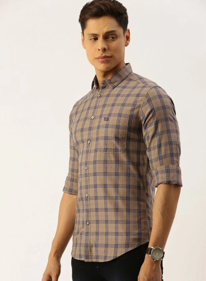شركة المرآب الهندية Men Slim Fit Checkered Full Sleeves Spread Collar Casual Shirt
