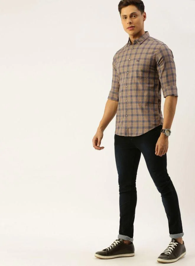شركة المرآب الهندية Men Slim Fit Checkered Full Sleeves Spread Collar Casual Shirt