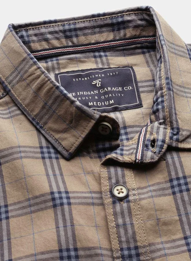 شركة المرآب الهندية Men Slim Fit Checkered Full Sleeves Spread Collar Casual Shirt
