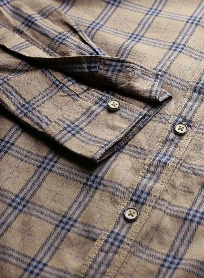 شركة المرآب الهندية Men Slim Fit Checkered Full Sleeves Spread Collar Casual Shirt